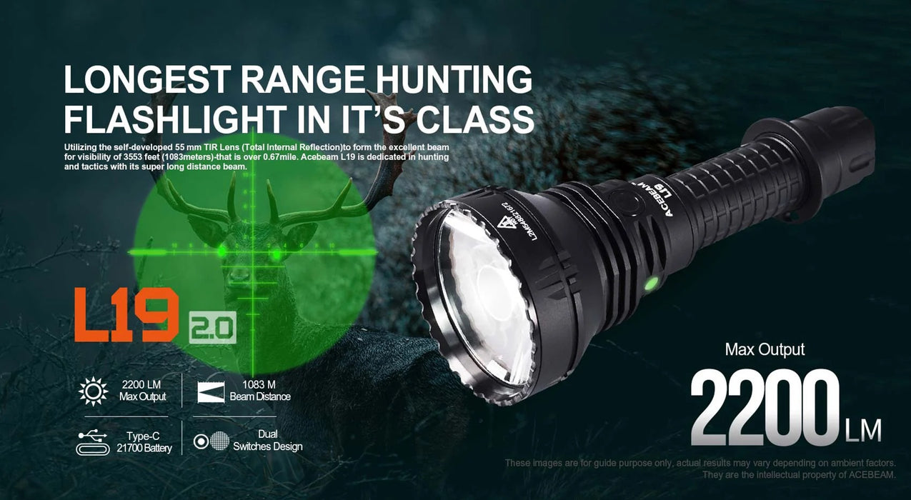 AceBeam L19 2.0 Long Range 2200 Lumen Torch - 1083 Metres