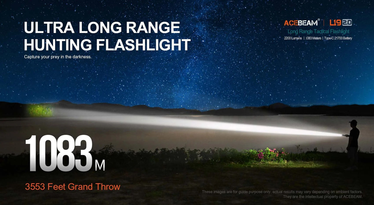 AceBeam L19 2.0 Long Range 2200 Lumen Torch - 1083 Metres