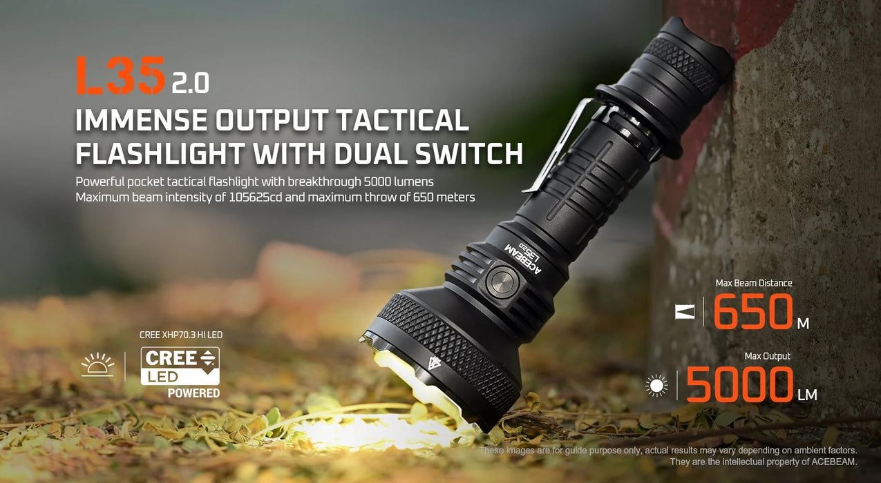 AceBeam L35 2.0 High Output Compact Flashlight – 5000 Lumens, 650 Metres