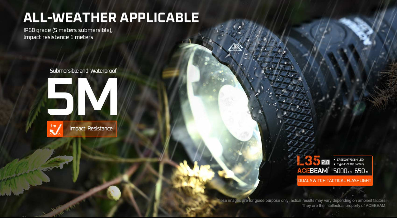 AceBeam L35 2.0 High Output Compact Flashlight – 5000 Lumens, 650 Metres