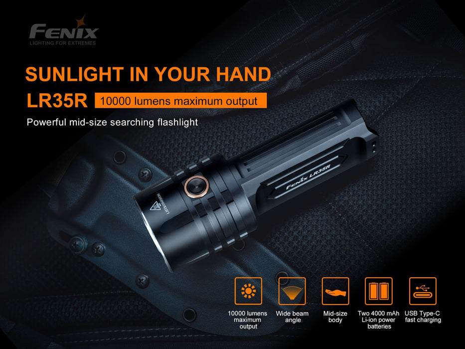 Fenix LR35R Compact USB-C Rechargeable 10,000 Lumen Searchlight - 500 Metres