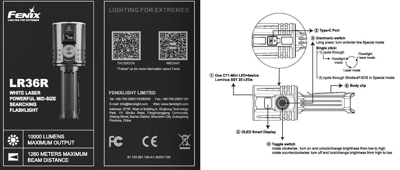 Fenix LR36R Rechargeable LEP 1260 Metre Throw Searchlight with 10,000 Lumen Semi Floodlight