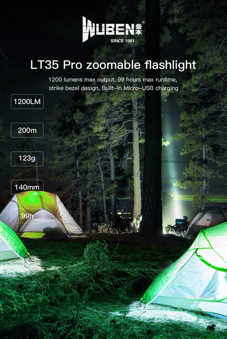 Wuben LT35 Pro Zoomable and Rechargeable 1200 Lumen Torch - 200 Metres