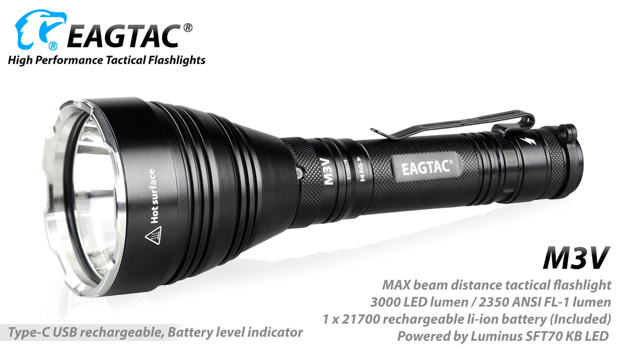 Eagtac M3V Rechargeable Hunting Torch Kit - 3000 Lumens, 877 Metres