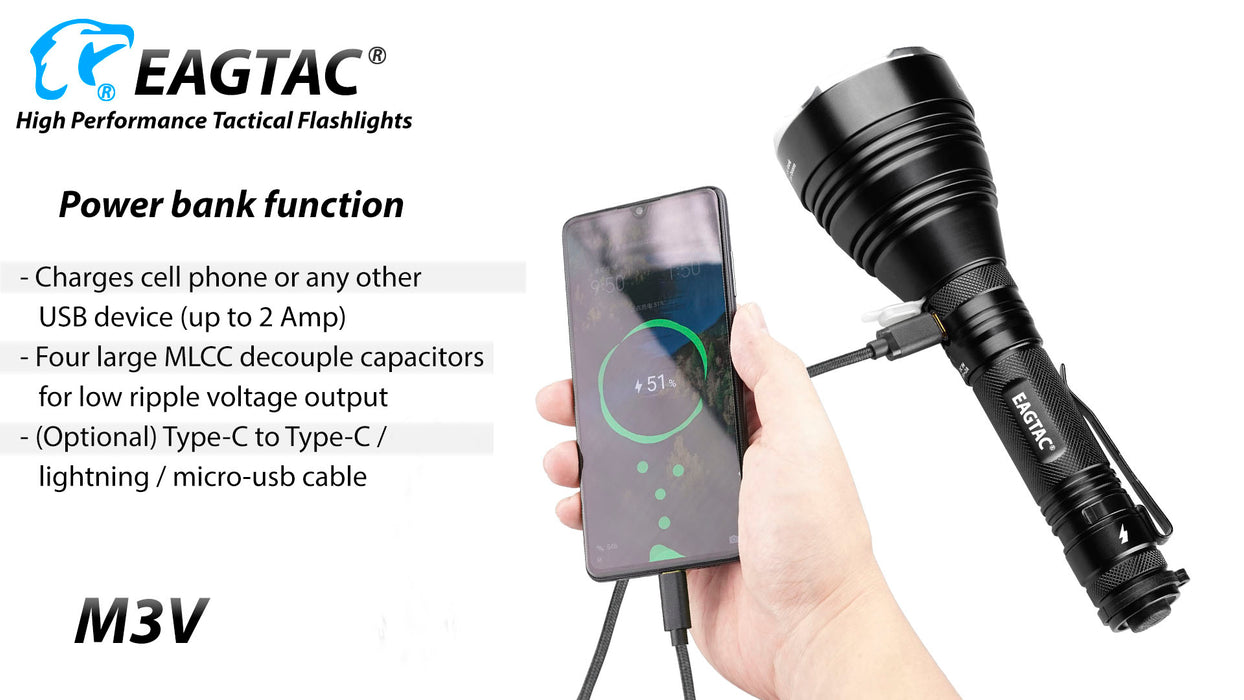 Eagtac M3V Rechargeable Hunting Torch Kit - 3000 Lumens, 877 Metres