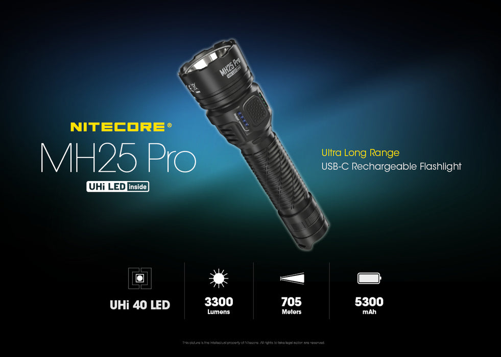 Nitecore MH25 Pro Rechargeable Long Range Torch - 3300 Lumens, 705 Metres