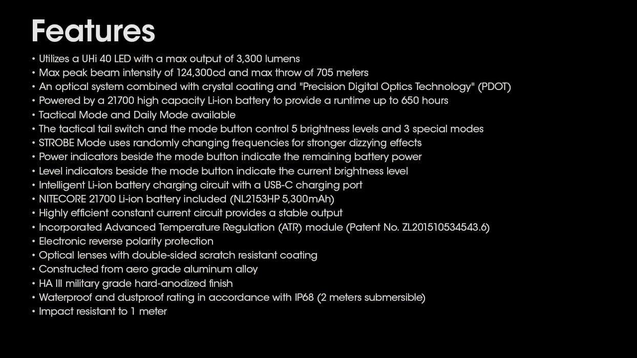 Nitecore MH25 Pro Rechargeable Long Range Torch - 3300 Lumens, 705 Metres