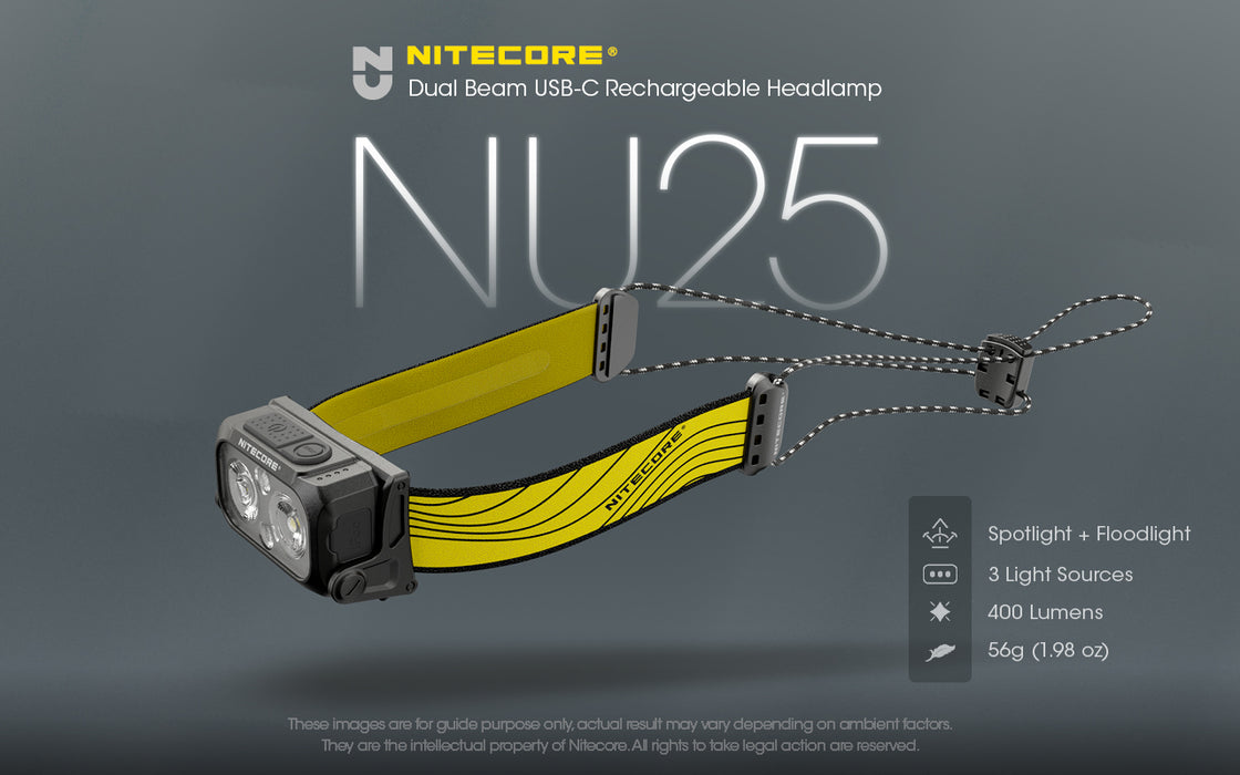 Nitecore NU25 Rechargeable Ultralight Running Headlamp - 400 Lumens, 64 Metres