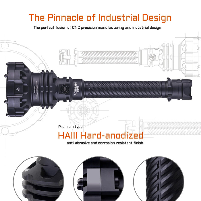 AceBeam P20 Professional Long Distance Flashlight - 5500 Lumens, 1280 Metres