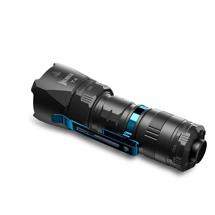 Wuben T4 Rechargeable Compact Tactical Torch with Optional Tactical Ring - 850 Lumens, 401 Metres - Black