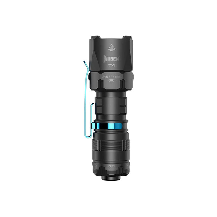 Wuben T4 Rechargeable Compact Tactical Torch with Optional Tactical Ring - 850 Lumens, 401 Metres - Black