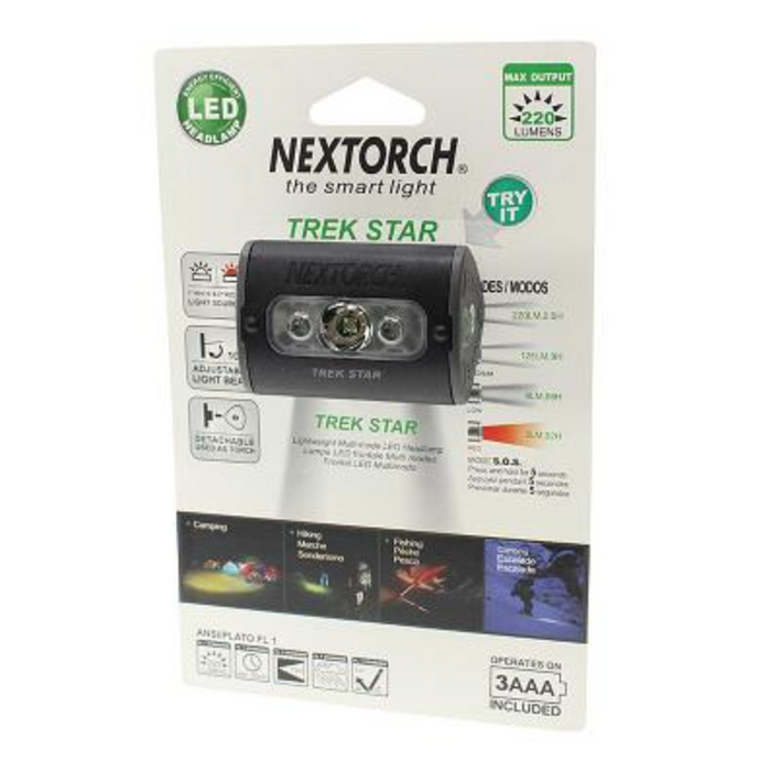 NEXTORCH Trek Star Lightweight Headlamp with Red Light - 220 Lumens, 3AAA