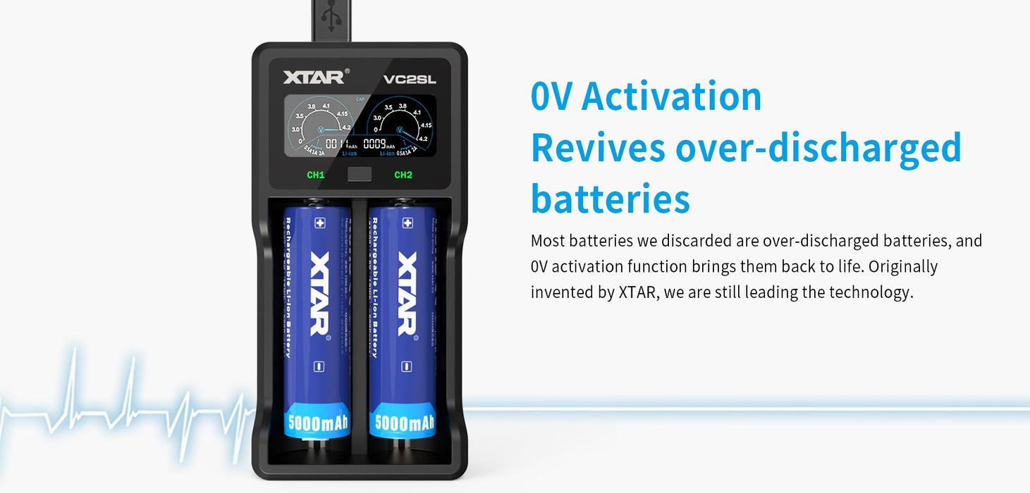 XTAR VC2SL Fast Charging 2-Bay Battery Charger and Power Bank