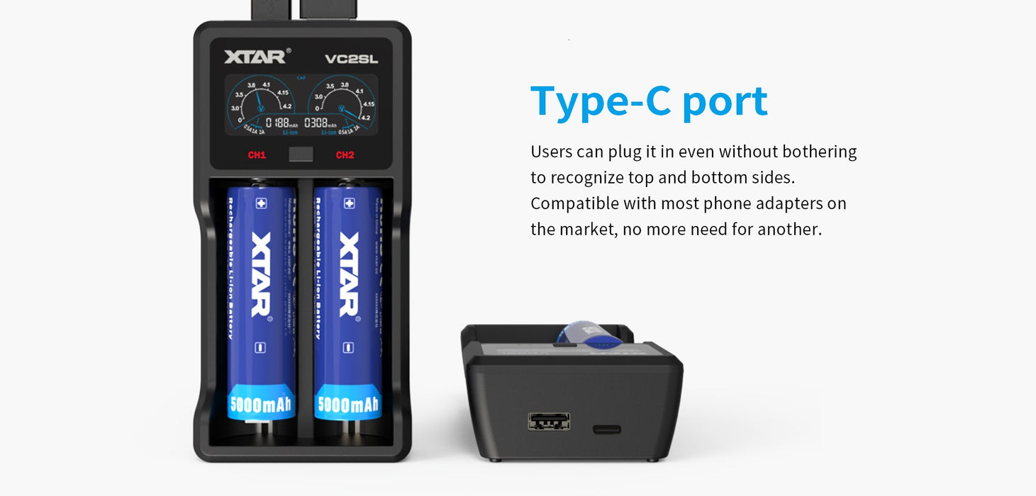 XTAR VC2SL Fast Charging 2-Bay Battery Charger and Power Bank