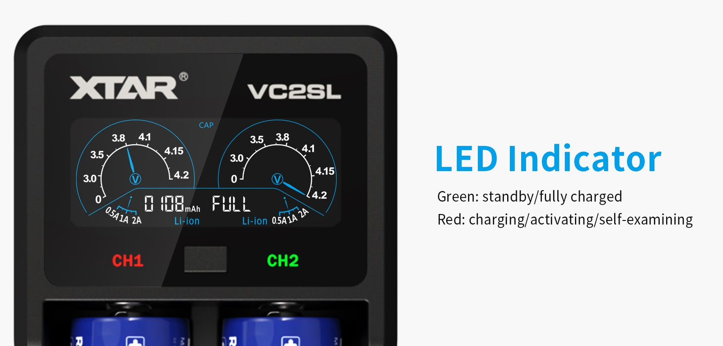 XTAR VC2SL Fast Charging 2-Bay Battery Charger and Power Bank