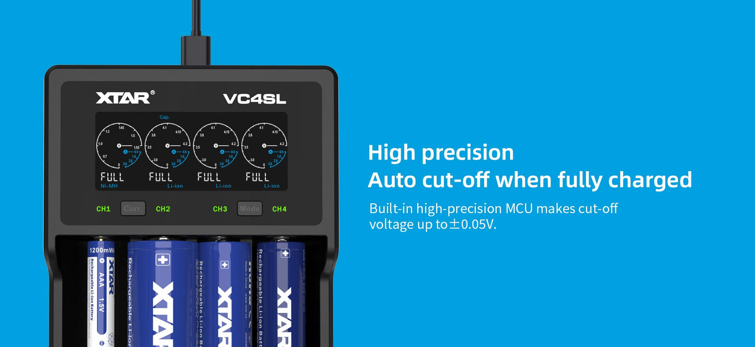 XTAR VC4SL Fast Charging 4-Bay Battery Charger and Analyser