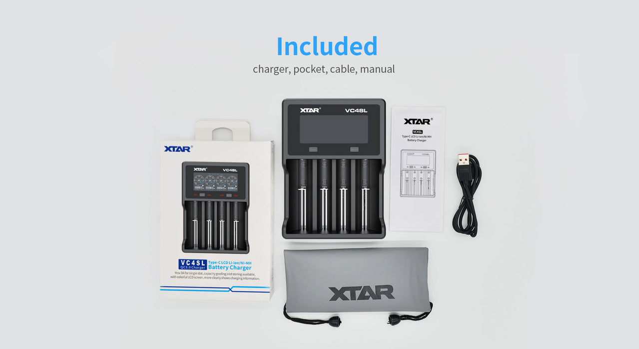 XTAR VC4SL Fast Charging 4-Bay Battery Charger and Analyser