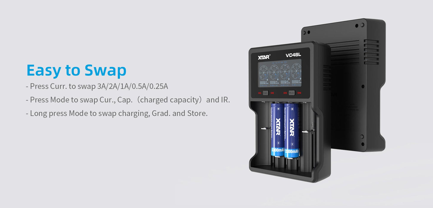 XTAR VC4SL Fast Charging 4-Bay Battery Charger and Analyser