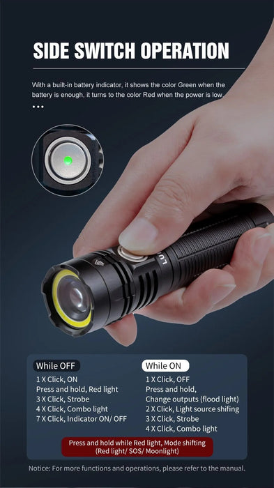 Lumintop W1 LED Rechargeable Spot/Flood Combo Flashlight with Red Light – 700 Lumens, 300 Metres