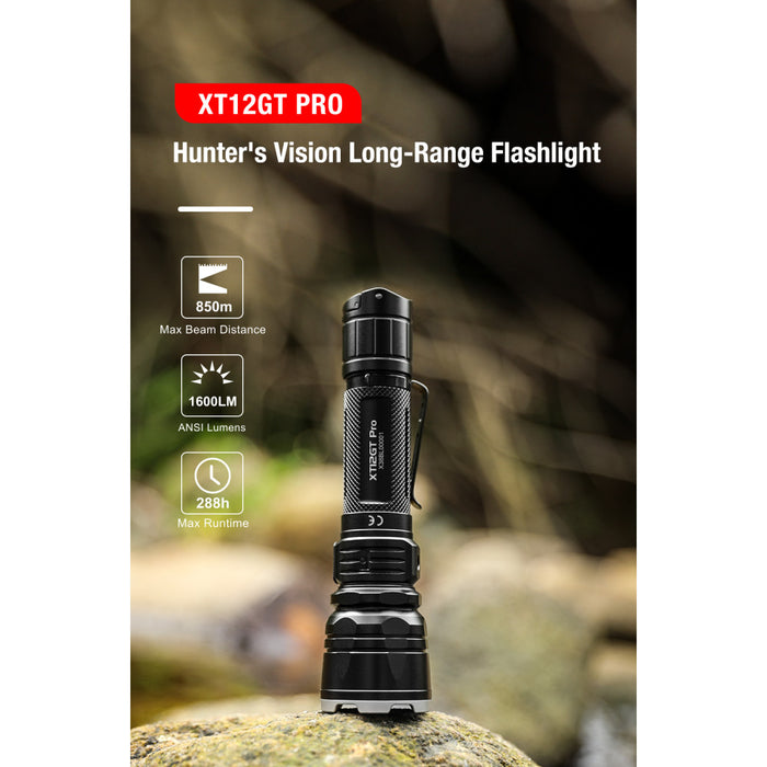 Klarus XT12GT Pro Rechargeable Tactical Flashlight - 1600 Lumens, 850 Metres