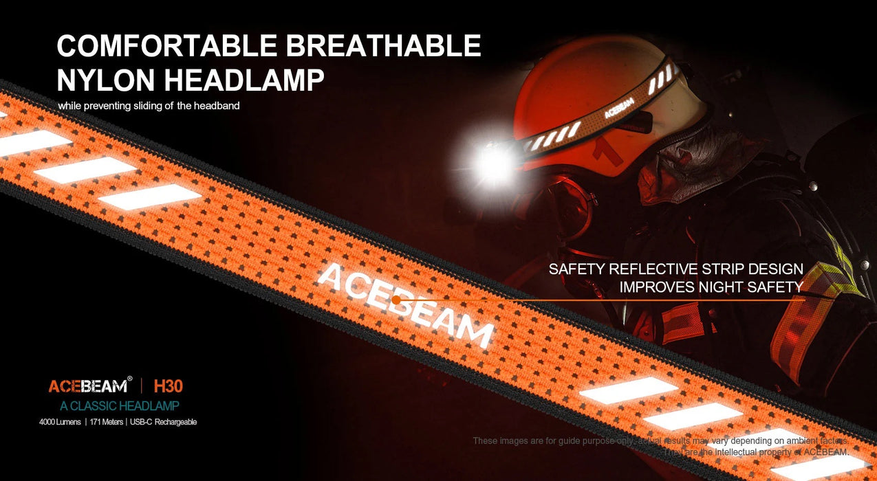AceBeam H30 Rechargeable 4000 Lumen Headlamp with Red and Green LED - 171 Metres