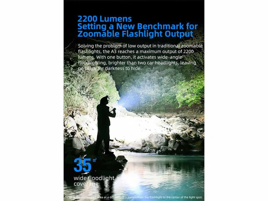 Klarus A3 Rechargeable Zoomable Flashlight – 2200 Lumens, 750 Metres